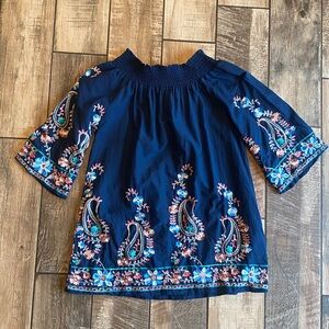 South Main heavily Embroidered Navy Blue Women's Top